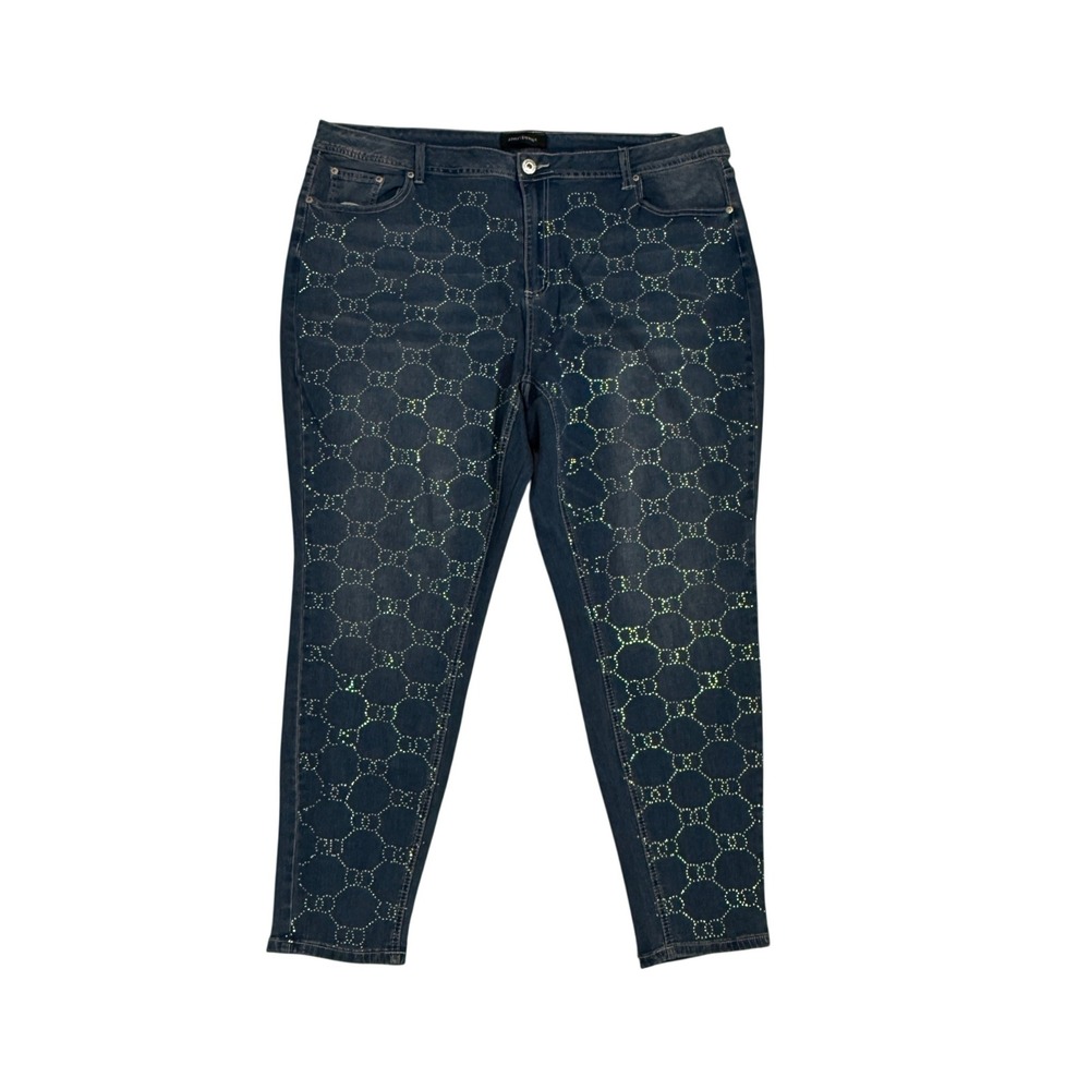 Ashley Stewart Womens Size 24 Rhinestone Honeycomb Geometric Skinny‎ Jeans Blue